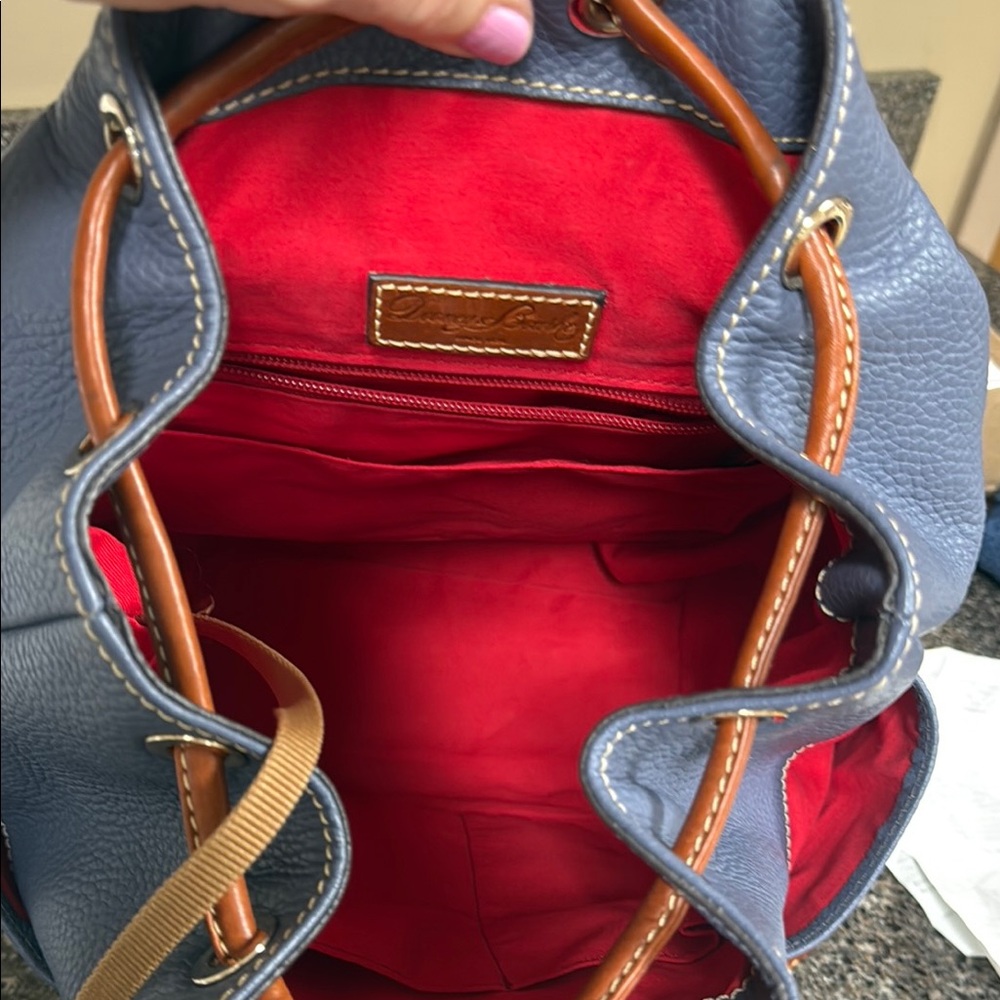 Dooney & Bourke Blue and Brown Leather Backpack - Picture 8 of 13